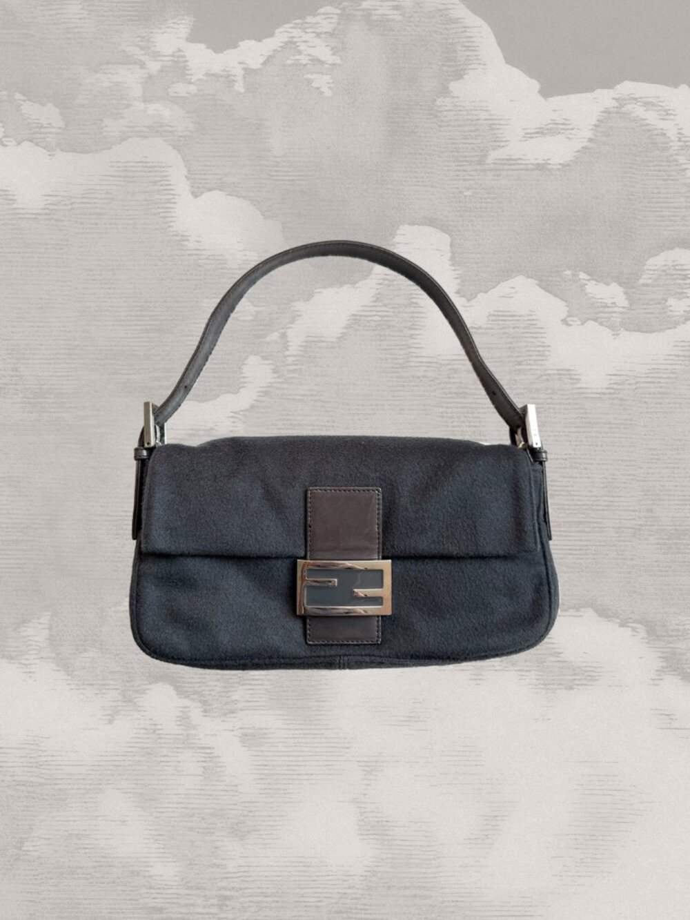 FENDI Baguette Black Cashmere Shoulder Bag Y2K Handbag Crossbody